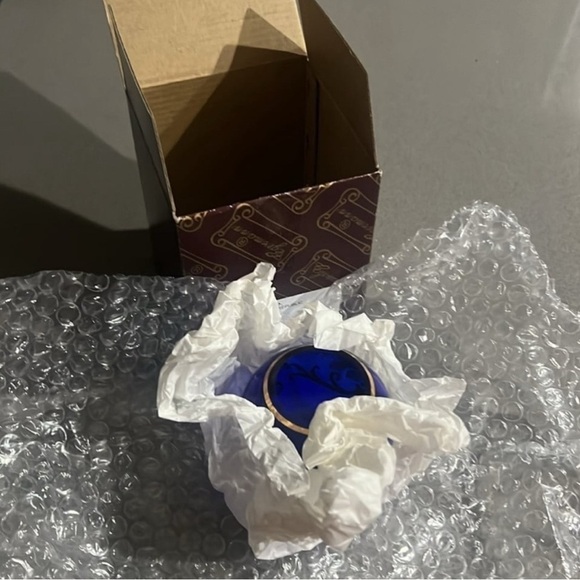 Egermann Bohemian Crystal Bowl In Cobalt Blue Gold And Gilt Applied Flowers - Picture 7 of 9